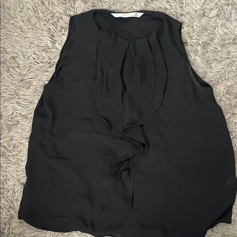 Zara Black Ruffled Sleeveless Blouse